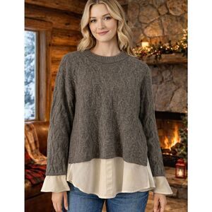 Design History Pure Cashmere grey cableknit two for sweater small